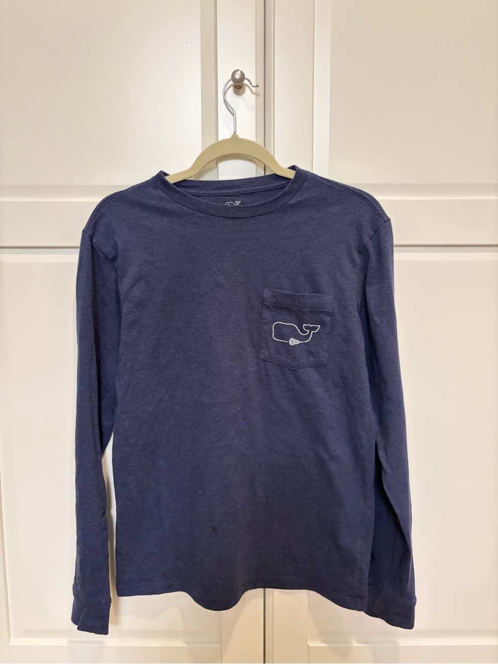 Vineyard Vines Navy Long-Sleeve Pocket Tee with Whale Logo